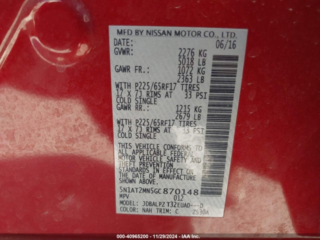 Nissan ROGUE S 2016 5N1AT2MN5GC870148 Image 9