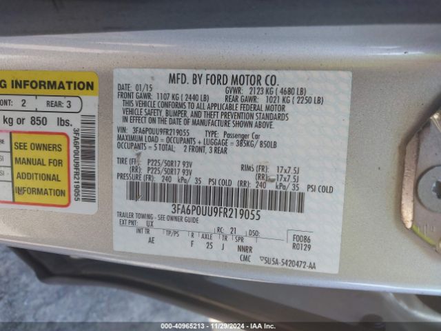 3FA6P0UU9FR219055 Ford Fusion Hybrid S