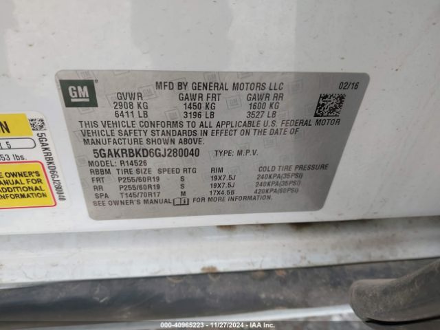 5GAKRBKD6GJ280040 Buick Enclave Leather