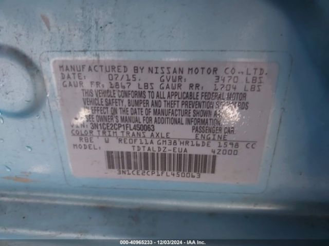 3N1CE2CP1FL450063 Nissan Versa Note Sv