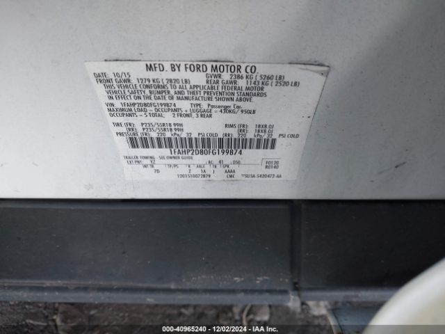 1FAHP2D80FG199874 Ford TAURUS SE