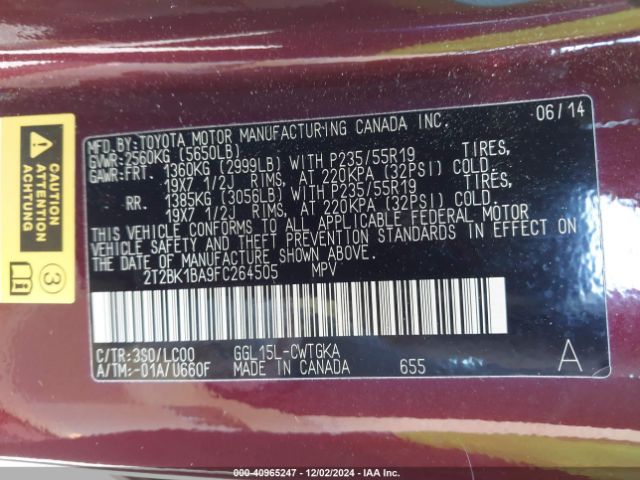 2T2BK1BA9FC264505 Lexus RX 350