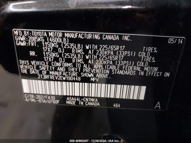 Toyota Rav4 Xle 2014 2T3RFREV2EW190448 Image 9