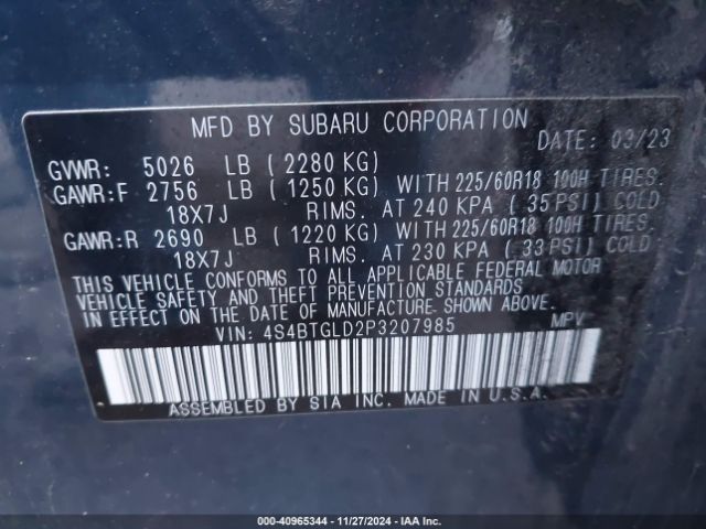 4S4BTGLD2P3207985 Subaru Outback Onyx Edition Xt
