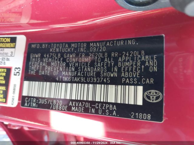 4T1K61AK9LU393745 Toyota CAMRY XSE