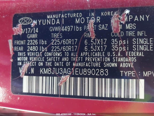 Hyundai TUCSON SE 2014 KM8JU3AG1EU890283 Image 9