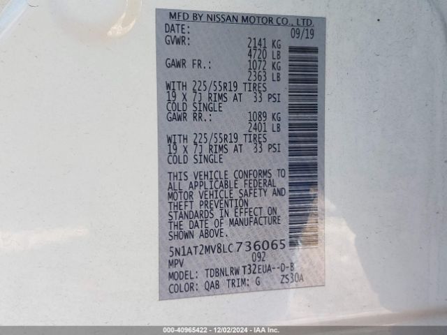 5N1AT2MV8LC736065 Nissan Rogue Sl Intelligent Awd