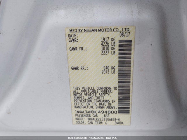Nissan Altima 2.5 Sv 2017 1N4AL3AP0HC494000 Image 9