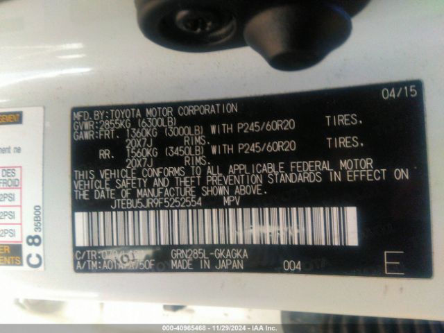 JTEBU5JR9F5252554 Toyota 4runner Limited
