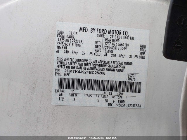Ford EDGE SEL 2015 2FMTK4J92FBC28208 Image 9