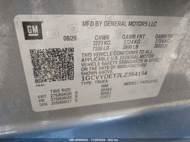 1GCVYDET7LZ354154 Chevrolet Silverado 1500 4wd  Standard Bed Lt