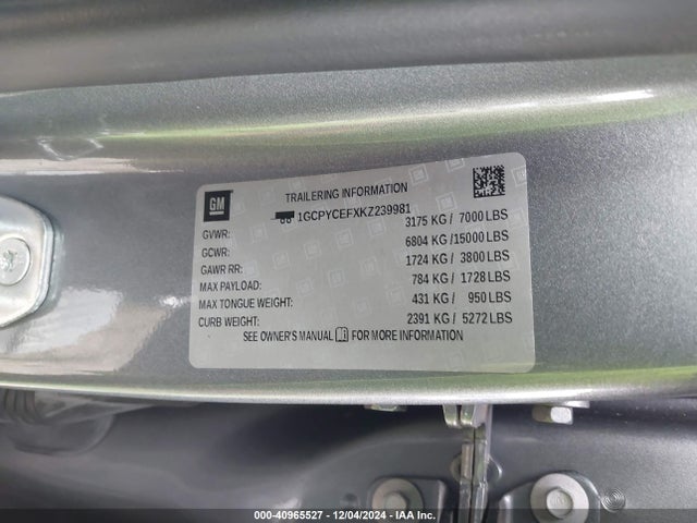 Chevrolet Silverado 1500 Custom Trail Boss 2019 1GCPYCEFXKZ239981 Image 9