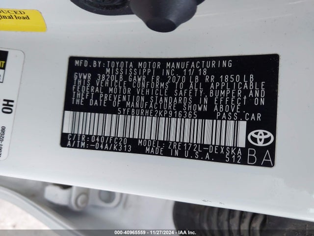 Toyota COROLLA SE 2019 5YFBURHE2KP916365 Image 9