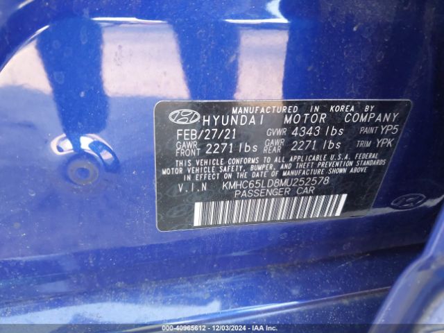 KMHC65LD8MU252578 Hyundai Ioniq Plug-in Hybrid Se