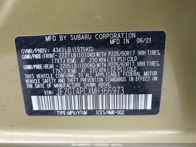 JF2GTAPCXMH366973 Subaru Crosstrek Premium