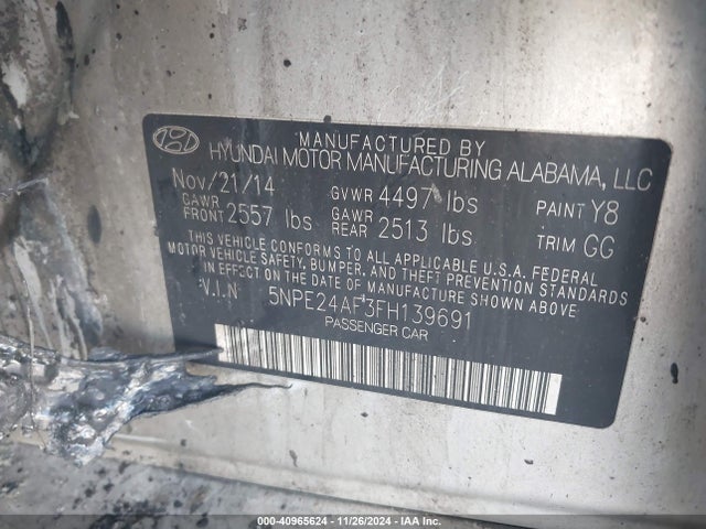 Hyundai SONATA SE 2015 5NPE24AF3FH139691 Image 9