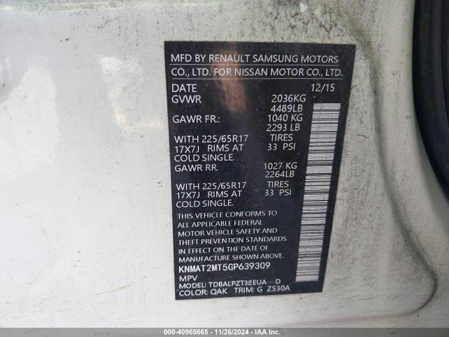 Nissan ROGUE S 2016 KNMAT2MT5GP639309 Image 9