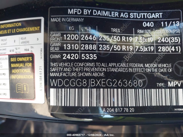 WDCGG8JBXEG263680 Mercedes-Benz Glk 350 4matic