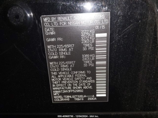 KNMAT2MV3FP529892 Nissan ROGUE SV