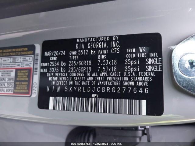 5XYRLDJC8RG277646 KIA SORENTO S