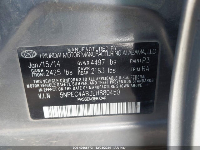 5NPEC4AB3EH880450 Hyundai Sonata Se 2.0t