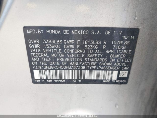 3HGGK5H50FM737308 Honda FIT LX