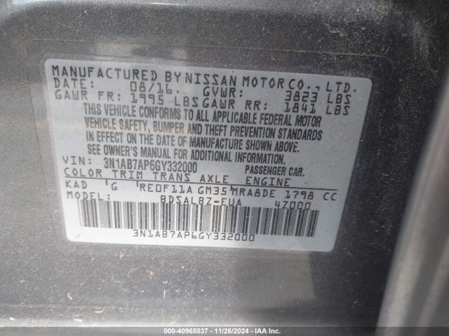 Nissan SENTRA S 2016 3N1AB7AP6GY332000 Image 9