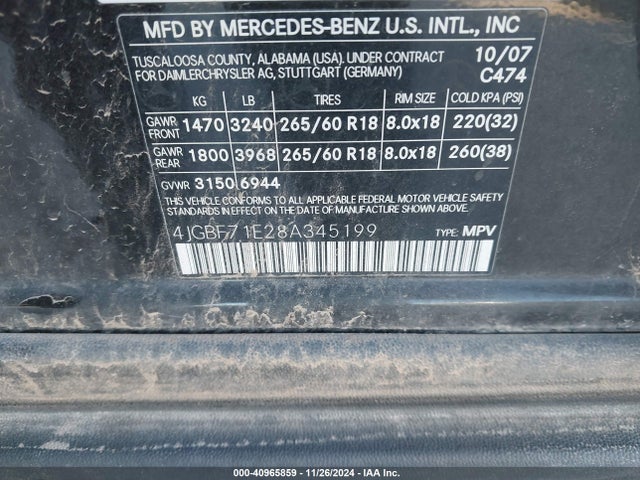 40965859 :رقم المزاد ، 4JGBF71E28A345199 vin ، 2008 Mercedes-benz Gl 450 4matic مزاد بيع