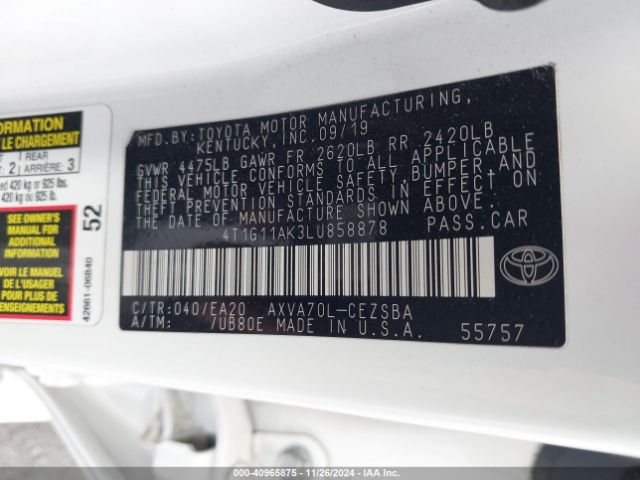 4T1G11AK3LU858878 Toyota CAMRY SE