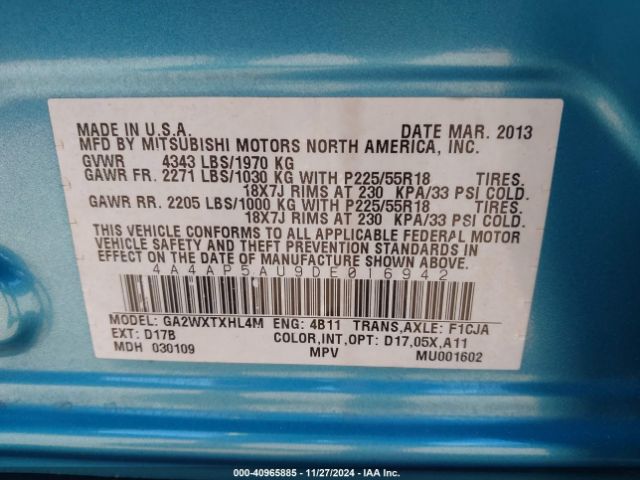 2013 MITSUBISHI OUTLANDER SPORT 4A4AP5AU9DE016942 Photo 8