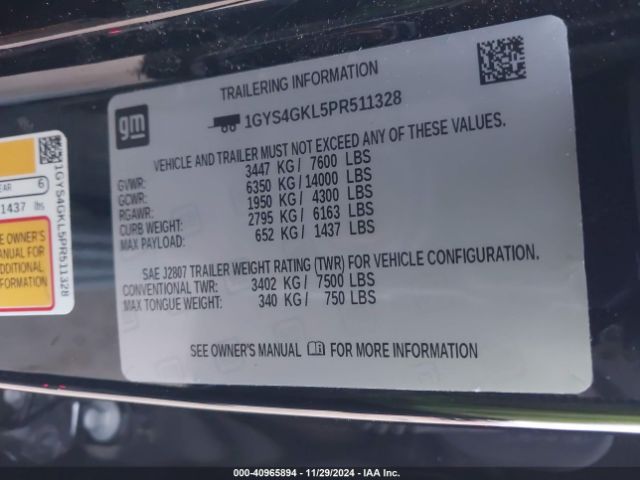 1GYS4GKL5PR511328 Cadillac Escalade 4wd Sport Platinum