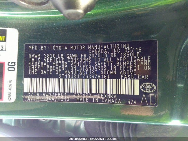 Toyota COROLLA LE 2016 2T1BURHE7GC678164 Image 9