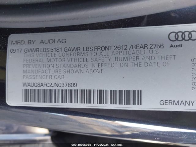 WAUG8AFC2JN037809 Audi A6 2.0t Premium