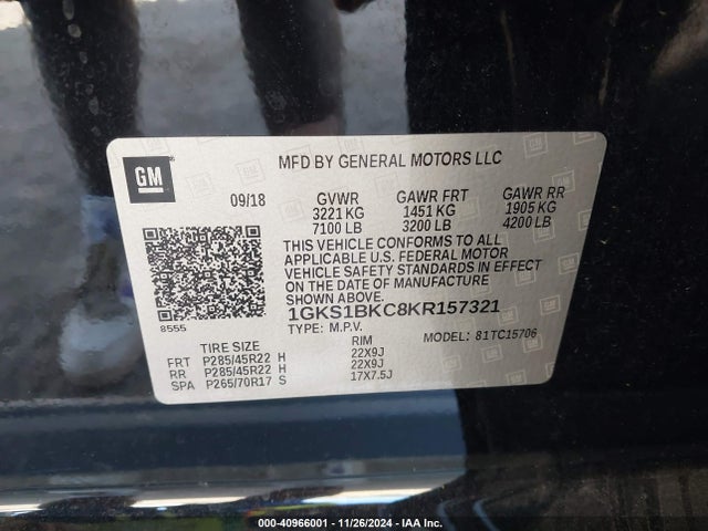 1GKS1BKC8KR157321 GMC YUKON SLT
