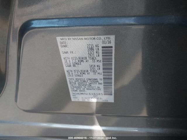5N1AR2MN4GC616185 Nissan Pathfinder Platinum/s/sl/sv