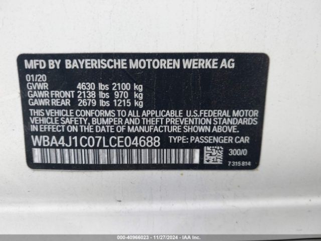 WBA4J1C07LCE04688 BMW 430i Gran Coupe
