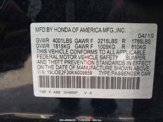 19UDE2F30KA009859 Acura Ilx Standard