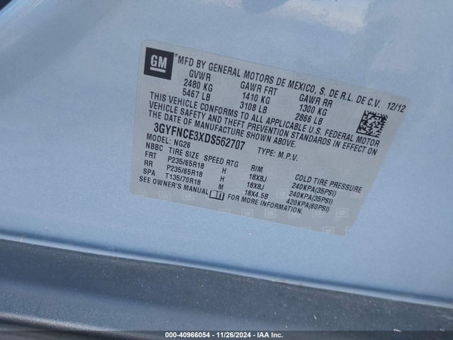 2013 CADILLAC SRX 3GYFNCE3XDS562707 Photo 8