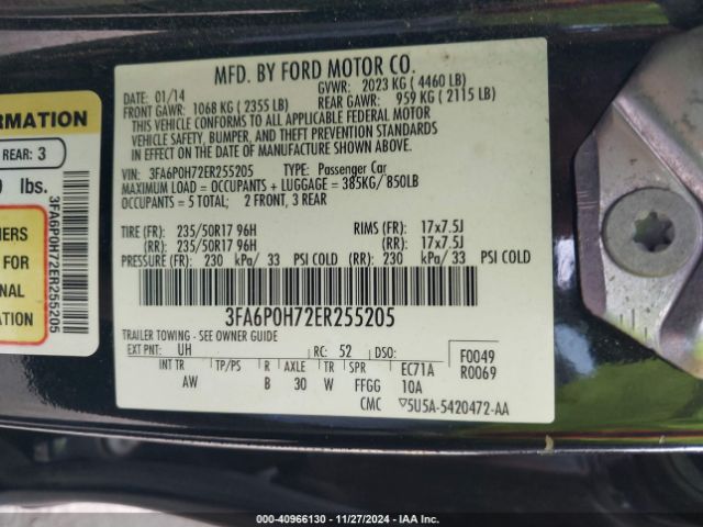 3FA6P0H72ER255205 Ford FUSION SE