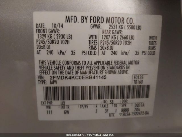 2FMDK4KC0EBB41145 Ford Edge Limited