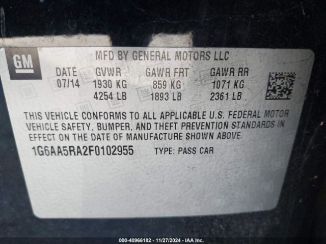 1G6AA5RA2F0102955 Cadillac Ats Standard Rwd
