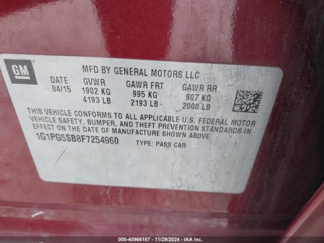 1G1PG5SB8F7254960 Chevrolet CRUZE LTZ
