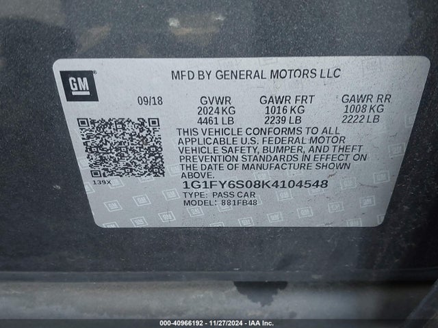 Chevrolet BOLT EV LT 2019 1G1FY6S08K4104548 Image 9