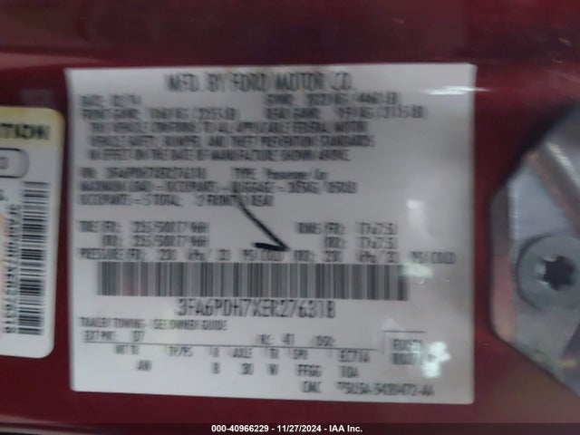 Ford FUSION SE 2014 3FA6P0H7XER276318 Image 9