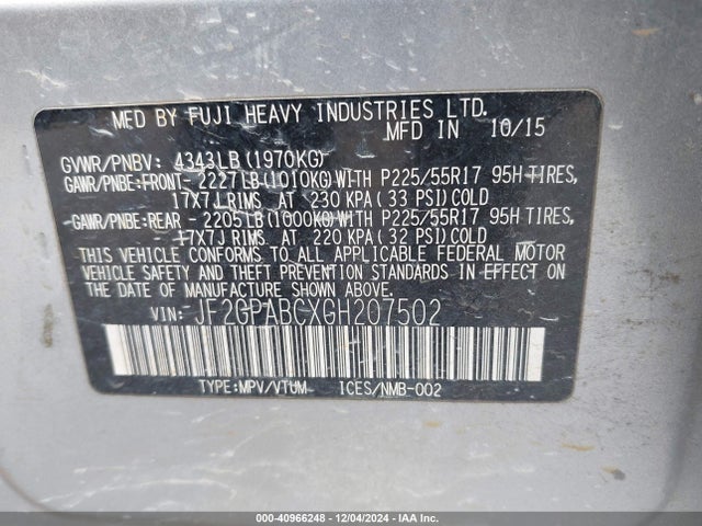 Subaru Crosstrek 2.0i Premium 2016 JF2GPABCXGH207502 Image 9