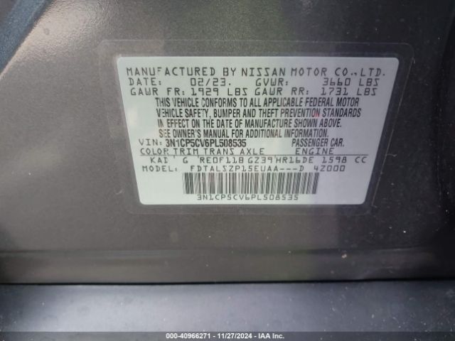 3N1CP5CV6PL508535 Nissan Kicks Sv Xtronic Cvt