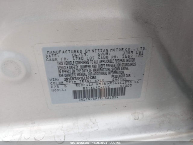 Nissan Versa 1.6 S+ 2014 3N1CN7AP7EL821354 Image 9