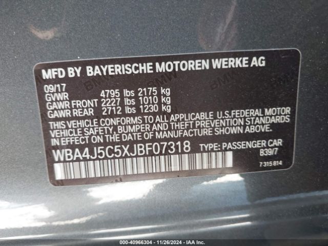 WBA4J5C5XJBF07318 BMW 440i Gran Coupe