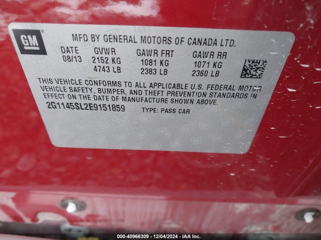Chevrolet Impala 1lz 2014 2G1145SL2E9151859 Image 9
