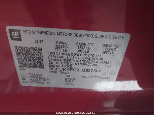 3GCUKREC2JG627587 Chevrolet Silverado 1500 Lt